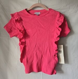 Girl's Madden Girl Hot Pink Ruffle Side Ribbed Top in Size M Medium 8/10